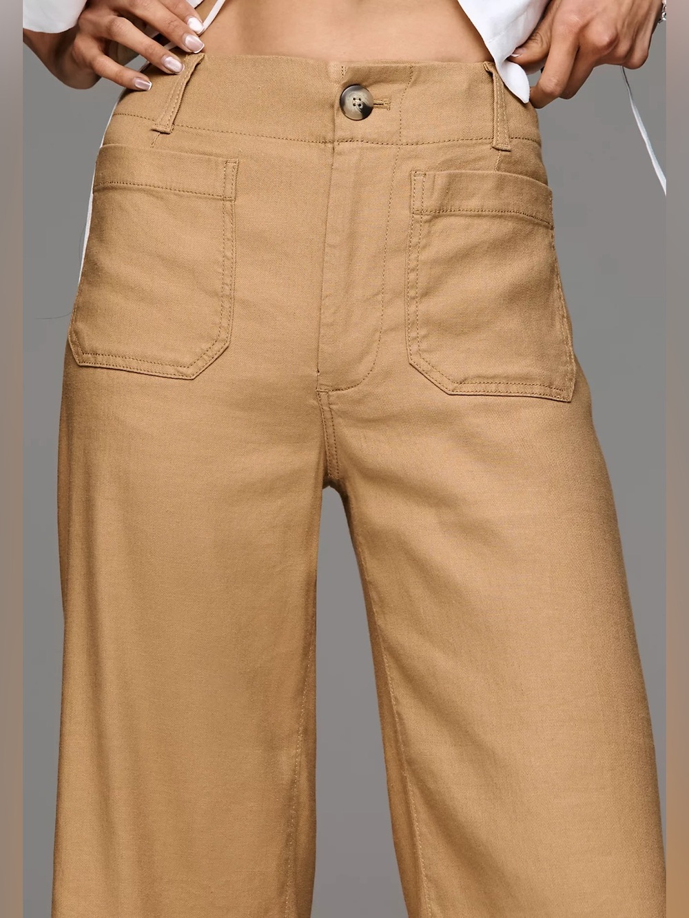 Maeve Colette Linen Blend Wide Leg Full Length Pants Camel High Rise Size 28 - Picture 2 of 12